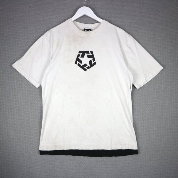 Tribal Y2K Grunge Distressed Streetwear tee Mens Large - Picture 1 of 8